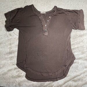 We the Free Flowy Brown Short Sleeve Henley Shirt